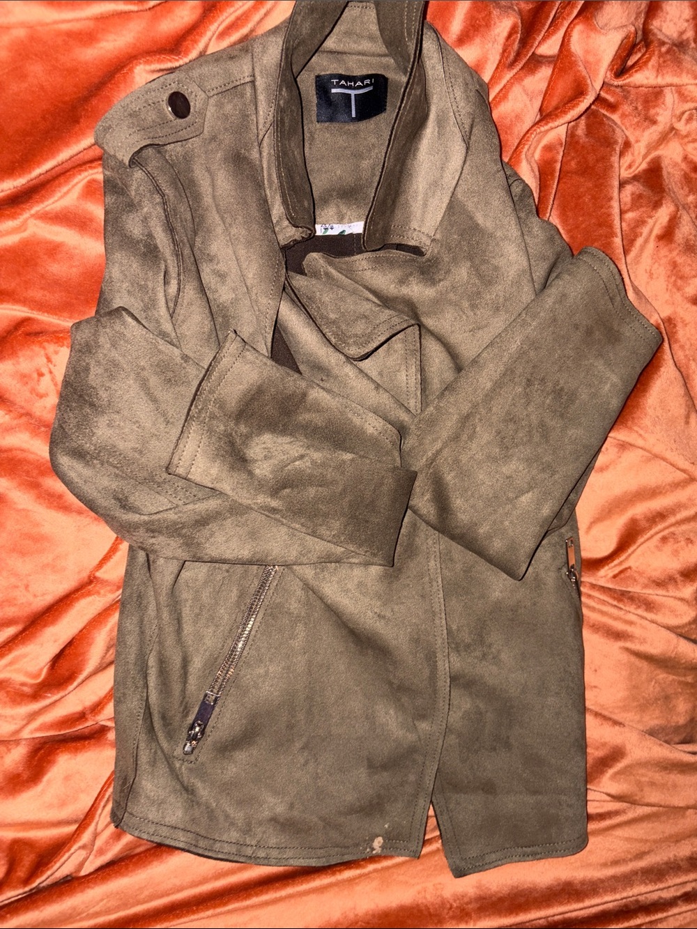 Tahari Olive Suede-Look Shirt Jacket